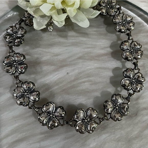 NEW Danecraft Sterling Silver Flower Collar Statement Artisan Vintage Necklace - Picture 4 of 13